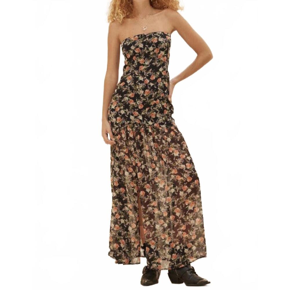 NEW PROMESA floral chiffon strapless maxi dress in black